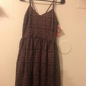 Purple lace overlay dress, strappy, tea length NWT